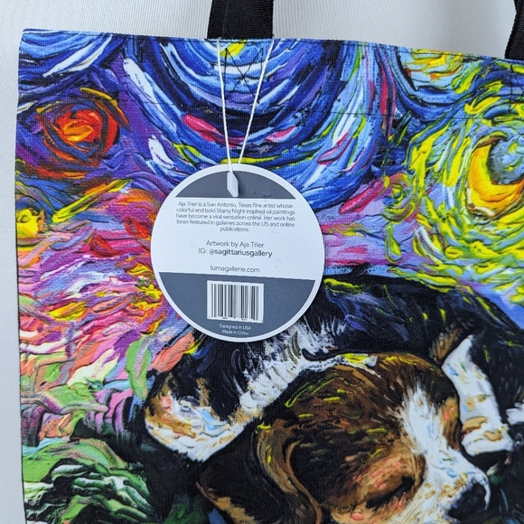 Tote Bag Sleepy Beagle Night By Aja Trier Poly Poplin Multicolor NWT - Picture 8 of 9